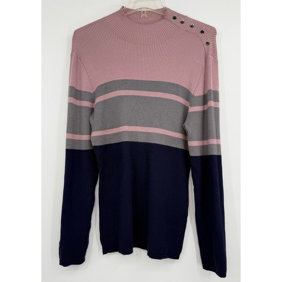 New York & Company Sweaters - N Y & Co Women Colorblock Cowlneck Ribbed Knit L Sweater Preppy‎ Office Y2K Warm